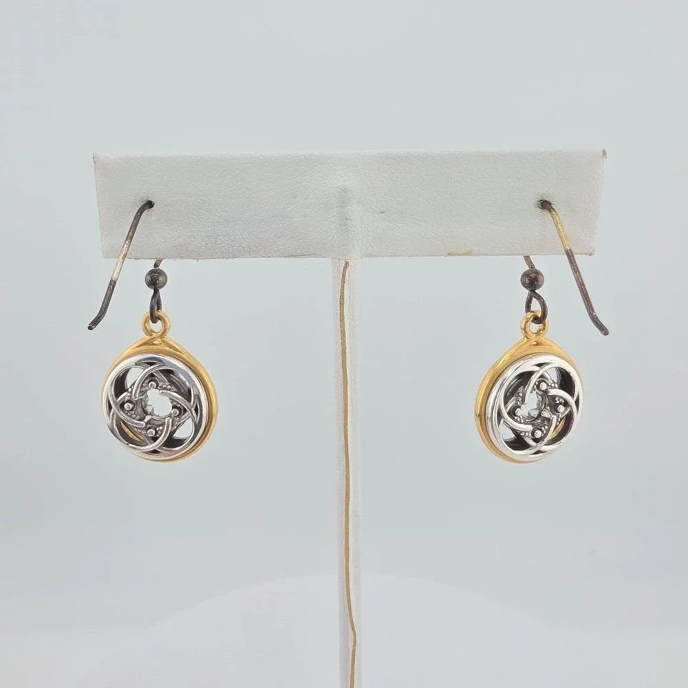 BRIGHTON Celtic Dara Knot Earrings Crystal Accents Silver & Gold Plate 1.5